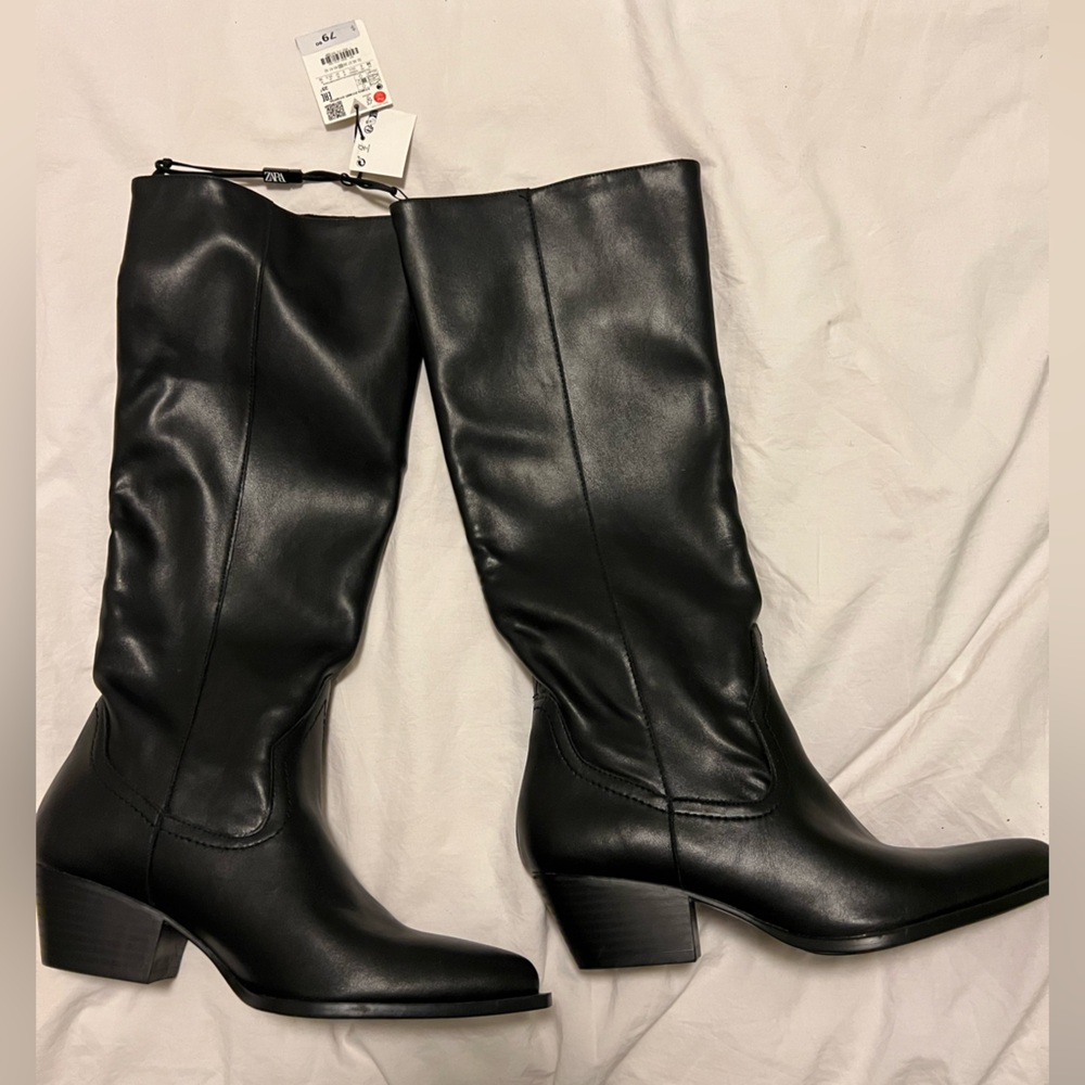 Zara Knee High Heeled Cowboy Boots, NWT, size 8, Ref:3058/210